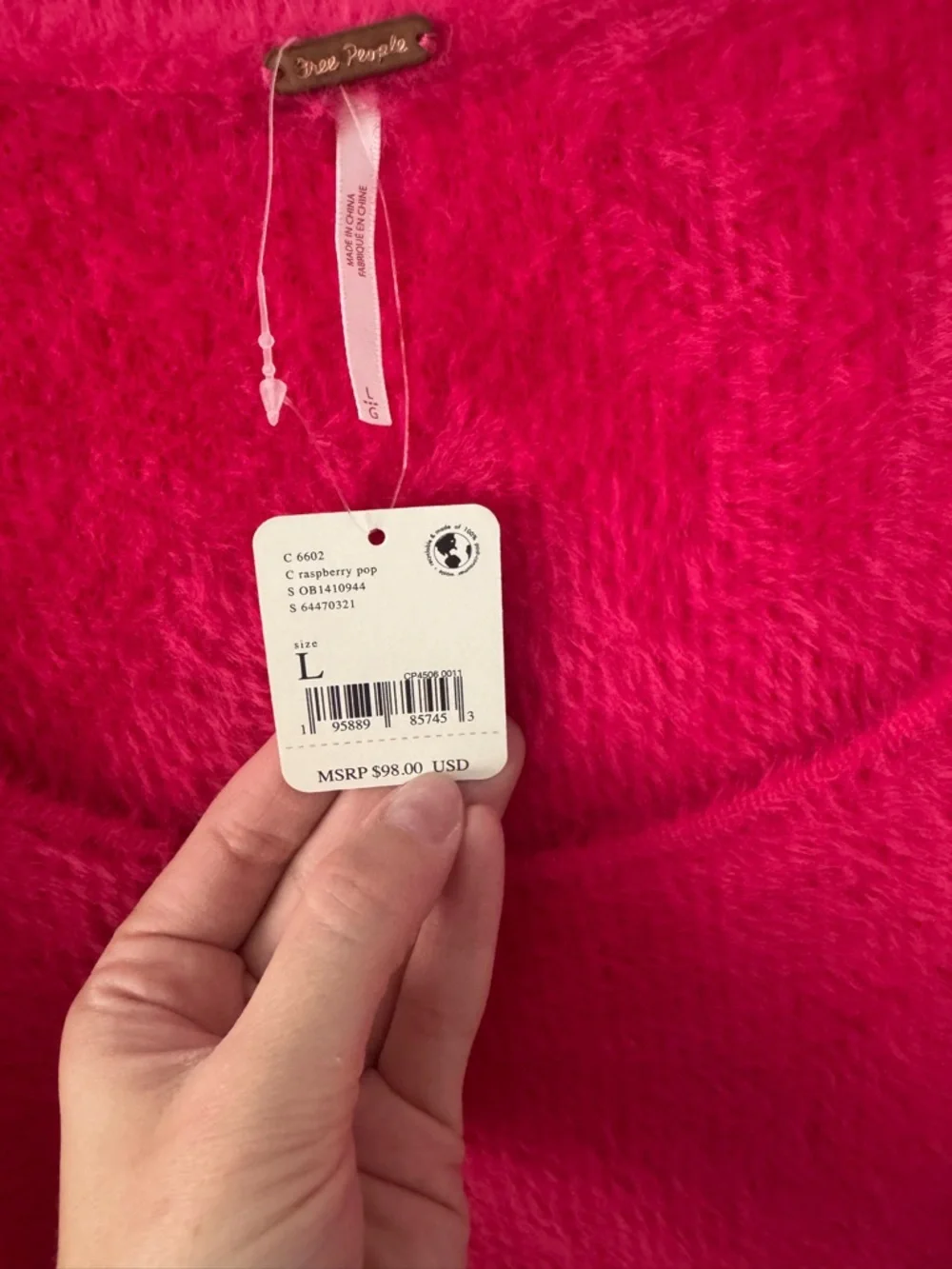 NWT Free People Moonbeam Fuzzy Scoop Neck Sweater in Hot Pink Large